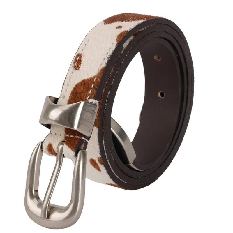 Faux Fur Cow Print Classic Silver Buckle Leather Belt sold by FloralTrip product image thumbnail 4