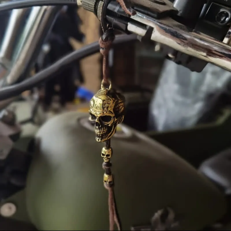 Motorcycle Accessory Brass Skull Head Leather Keychain sold by FloralTrip product image thumbnail 3