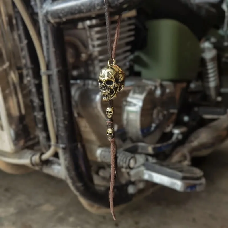 Motorcycle Accessory Brass Skull Head Leather Keychain sold by FloralTrip product image thumbnail 4