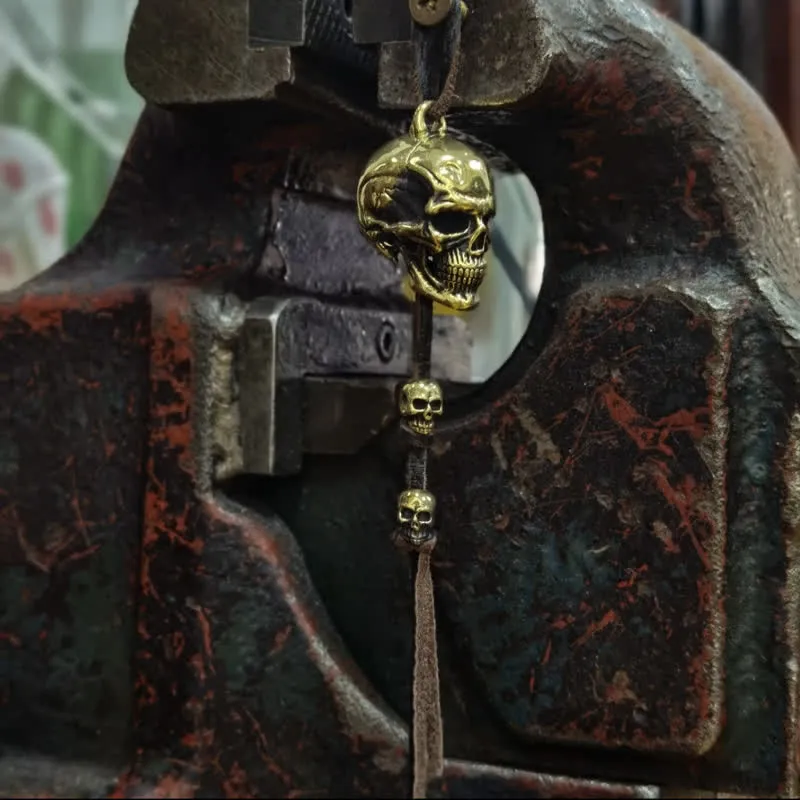 Motorcycle Accessory Brass Skull Head Leather Keychain sold by FloralTrip