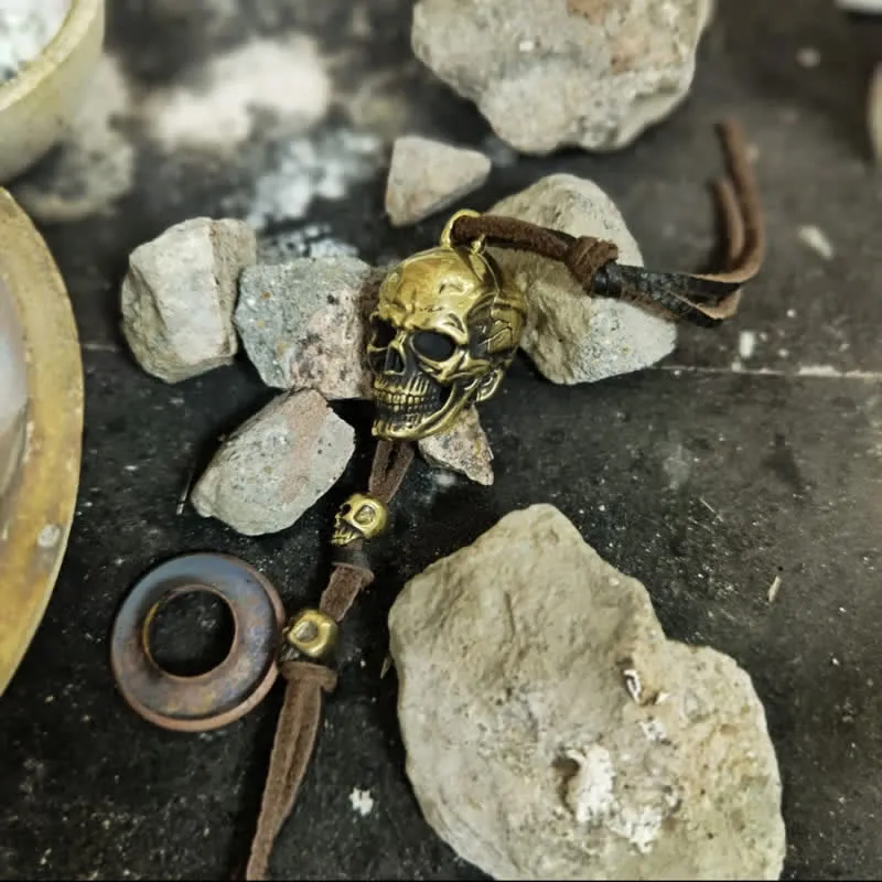 Motorcycle Accessory Brass Skull Head Leather Keychain sold by FloralTrip product image thumbnail 5