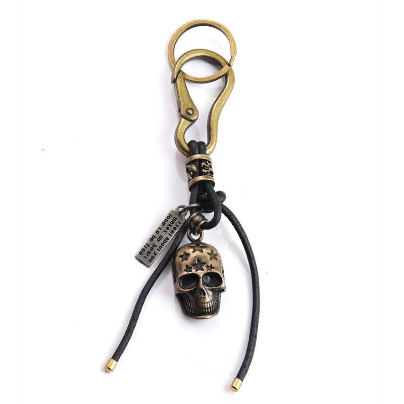 Gothic Skull Head Carved Star Black Leather Keychain sold by FloralTrip product image thumbnail 5