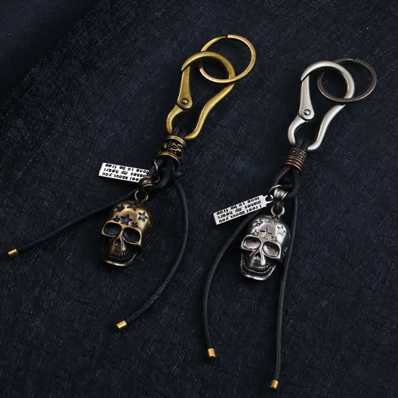 Gothic Skull Head Carved Star Black Leather Keychain sold by FloralTrip product image thumbnail 2