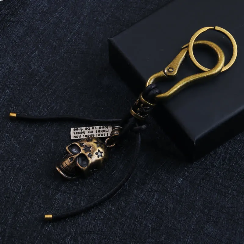 Gothic Skull Head Carved Star Black Leather Keychain sold by FloralTrip product image thumbnail 3