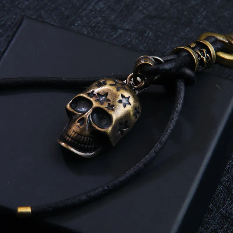 Gothic Skull Head Carved Star Black Leather Keychain sold by FloralTrip product image thumbnail 4