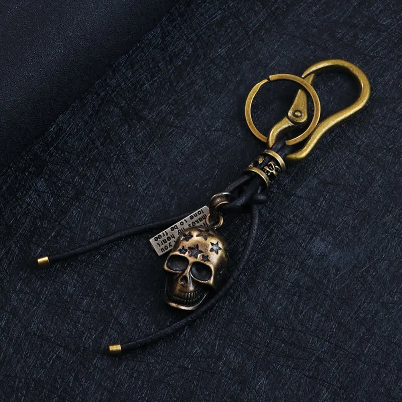 Gothic Skull Head Carved Star Black Leather Keychain sold by FloralTrip