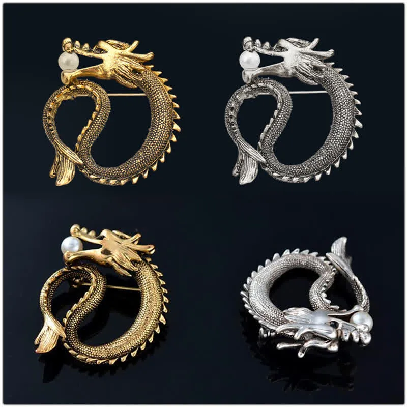 Men's Antique Tone Dragon Imitation Pearl Brooch sold by FloralTrip product image thumbnail 3
