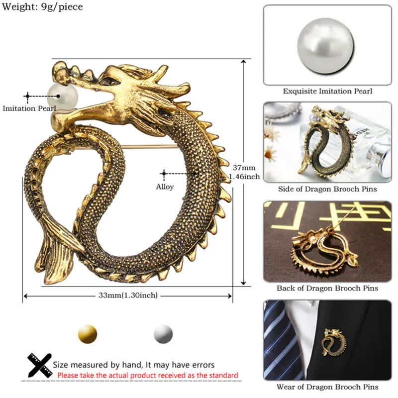 Men's Antique Tone Dragon Imitation Pearl Brooch sold by FloralTrip product image thumbnail 4