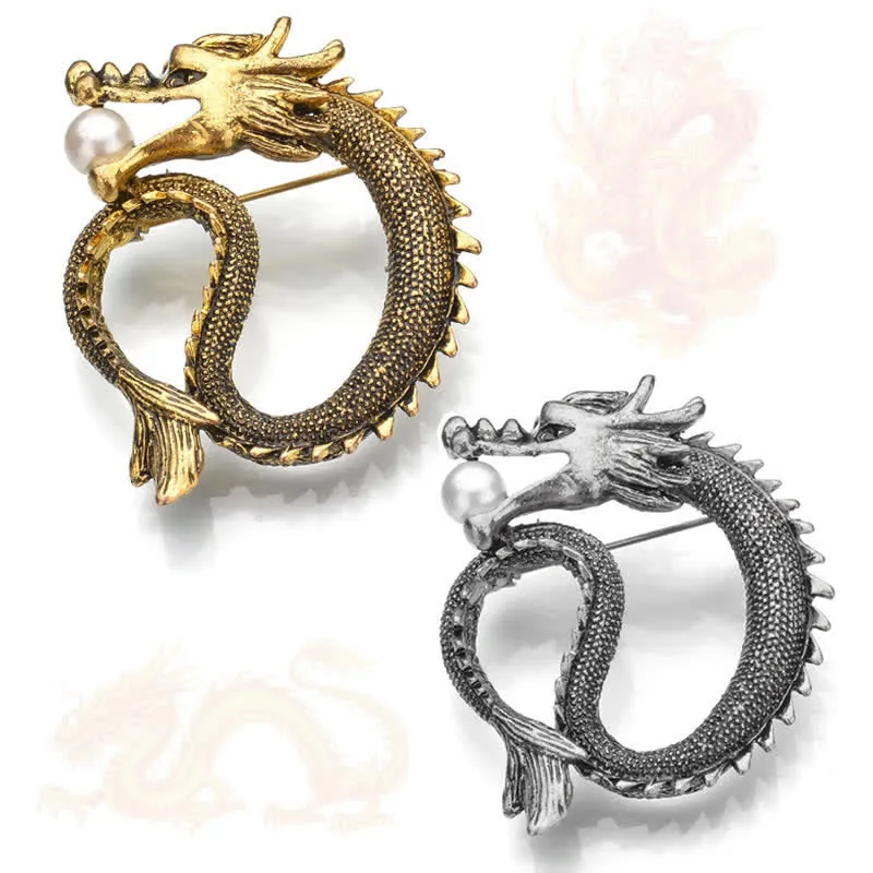 Men's Antique Tone Dragon Imitation Pearl Brooch sold by FloralTrip product image thumbnail 5