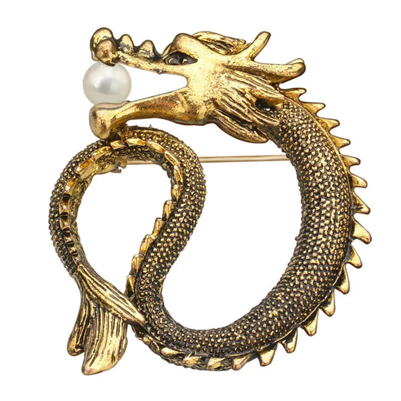 Men's Antique Tone Dragon Imitation Pearl Brooch sold by FloralTrip product image thumbnail 2