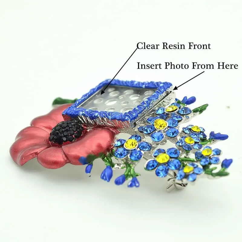 Poppy Rhinestone Flower Brooch with Picture Frame sold by FloralTrip product image thumbnail 4