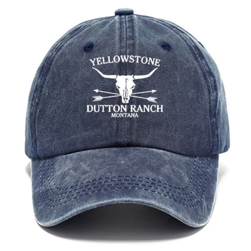 Yellowstone Dutton Ranch Montana Bull Arrow Washed Cotton Baseball Cap sold by FloralTrip