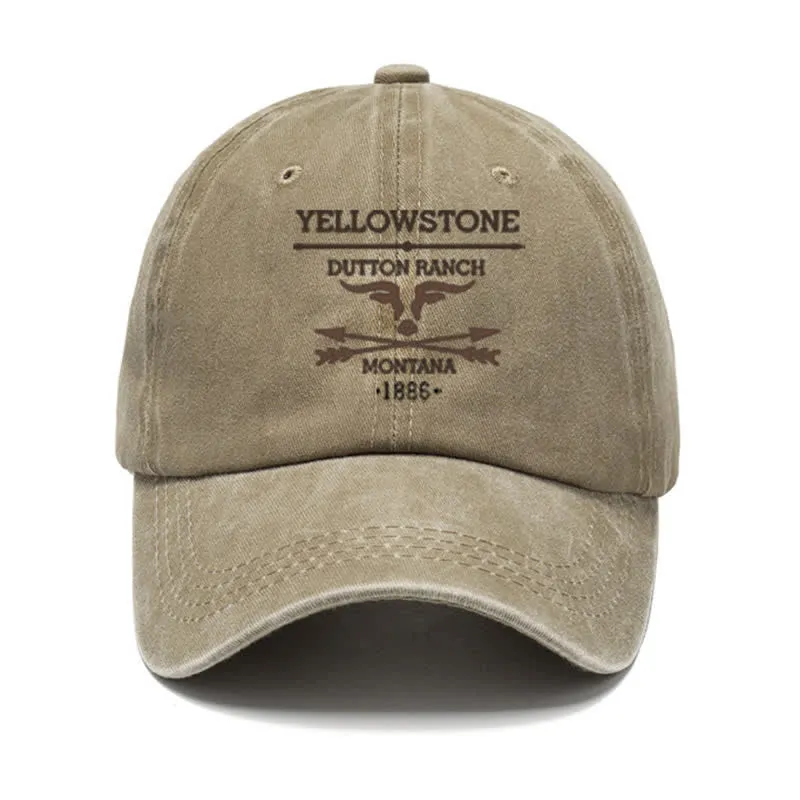Bull Yellowstone Dutton Ranch Montana Washed Cotton Baseball Cap sold by FloralTrip