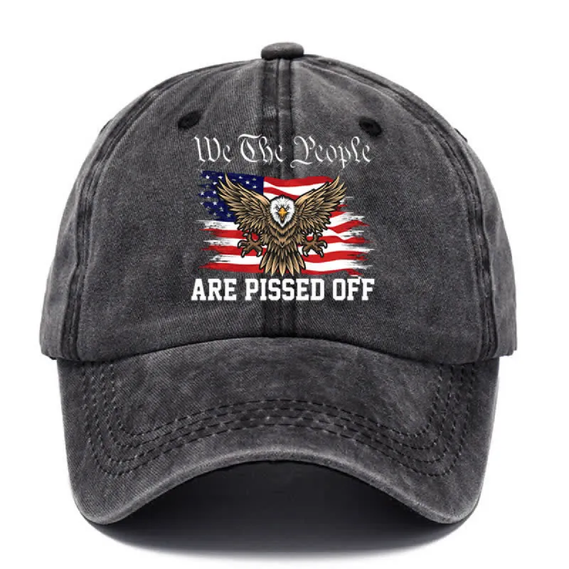 American Flag Eagle Printing Black Washed Cotton Baseball Cap sold by FloralTrip