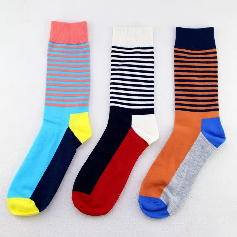 Men's Three Color Pinstripes Cotton Crew Socks sold by FloralTrip product image thumbnail 2