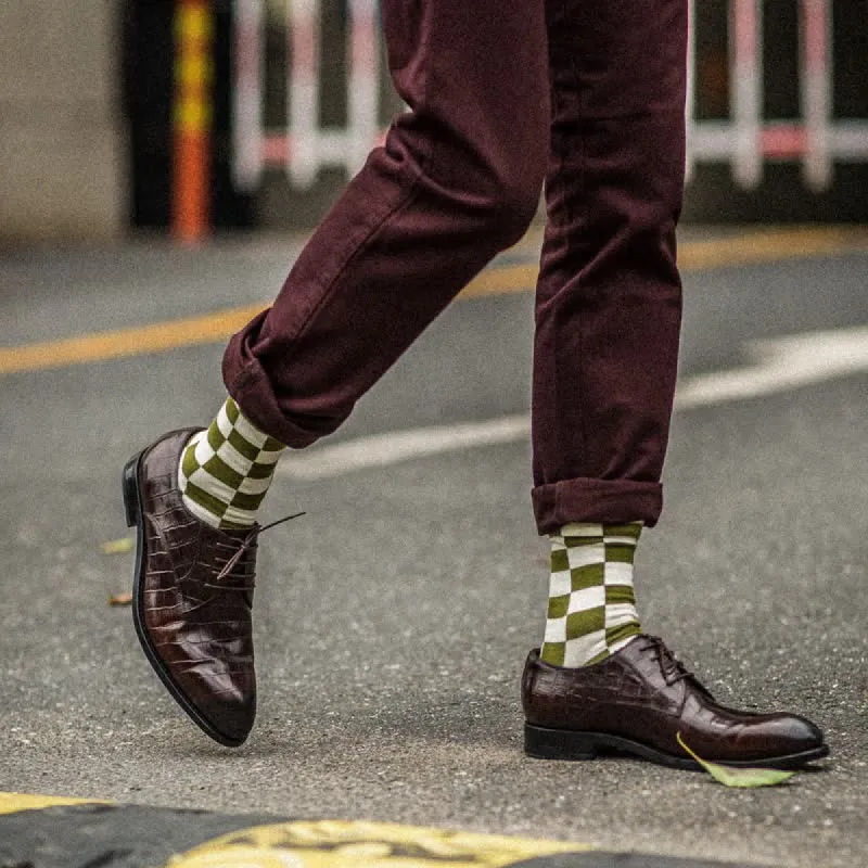 Men's Unique Fashion Checker Cotton Crew Socks sold by FloralTrip