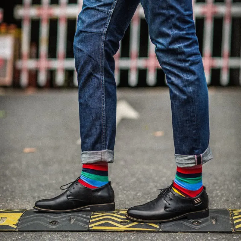 Men's Colorful Rainbow Striped Cotton Crew Socks sold by FloralTrip