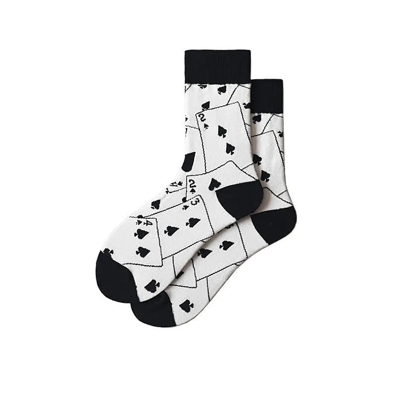 White & Black Spades Poker Card Cotton Socks sold by FloralTrip