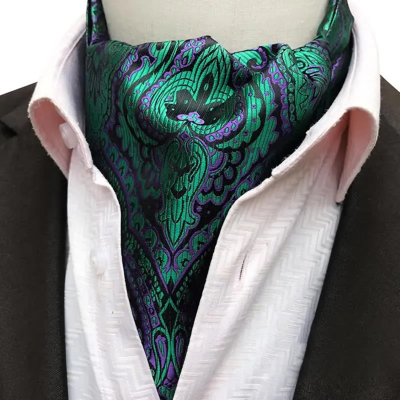 Magical Fancy Green & Purple Paisley Printed Ascot Cravat made by FloralTrip