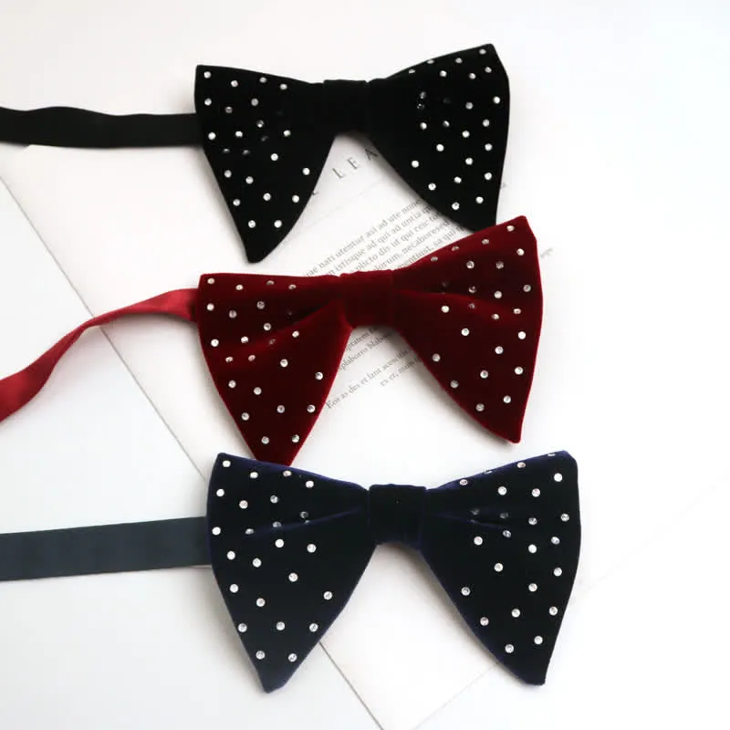 Men's Scattered Rhinestone Velvet Oversized Pointed Bow Tie sold by FloralTrip product image thumbnail 2