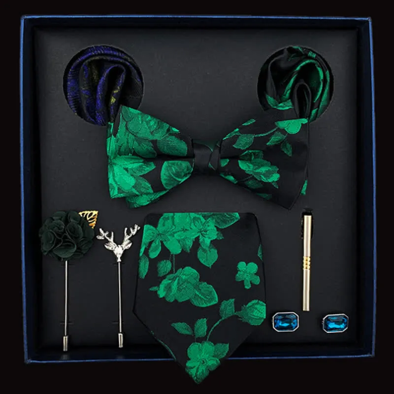 8Pcs Men's Green & Black Leaves Floral Bow Ties Gift Box sold by FloralTrip