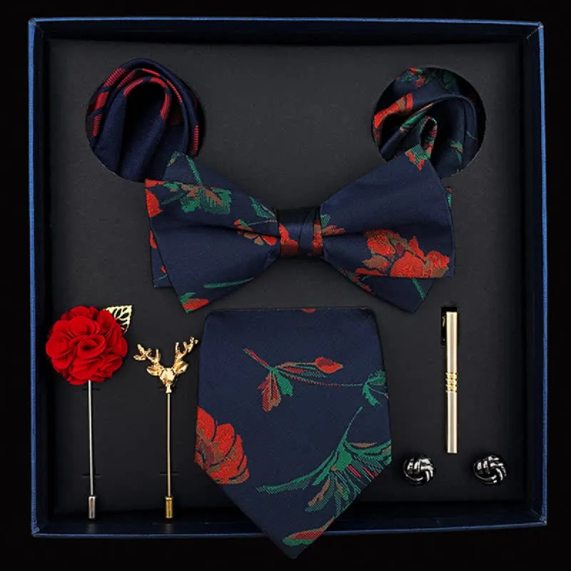 8Pcs Men's Navy Blue & Red Charming Rose Bow Ties Gift Box sold by FloralTrip