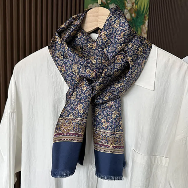 Men's Paisley Pattern British Style Thin Long Pure Silk Scarf sold by FloralTrip