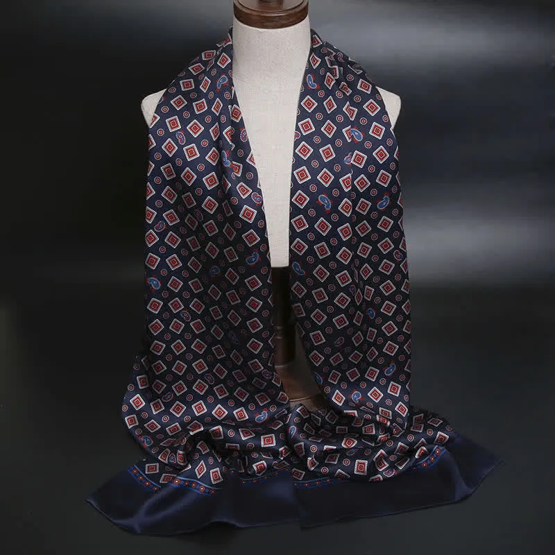Men's Repeating Square Paisley Pattern Thin Long Pure Silk Scarf sold by FloralTrip product image thumbnail 2