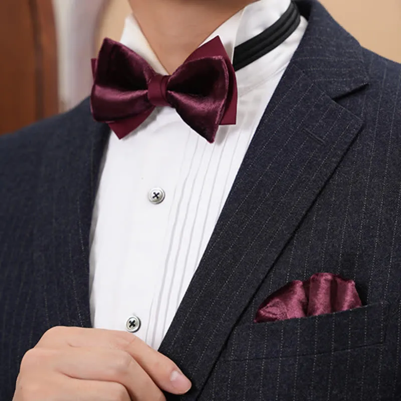 Men's Romantic Velvet Burgundy Handkerchief Bow Tie sold by FloralTrip
