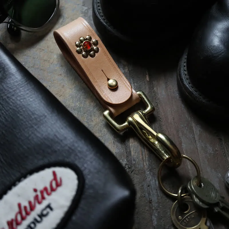 Rivets Studded Brass Key Holder Belt Clip Leather Keychain sold by FloralTrip product image thumbnail 3