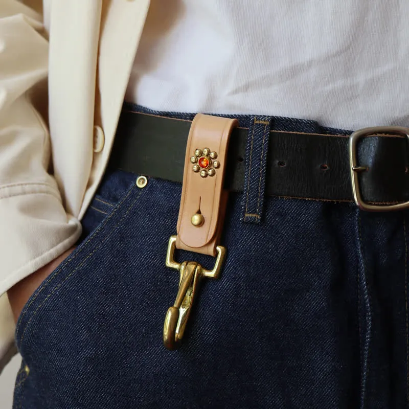 Rivets Studded Brass Key Holder Belt Clip Leather Keychain sold by FloralTrip