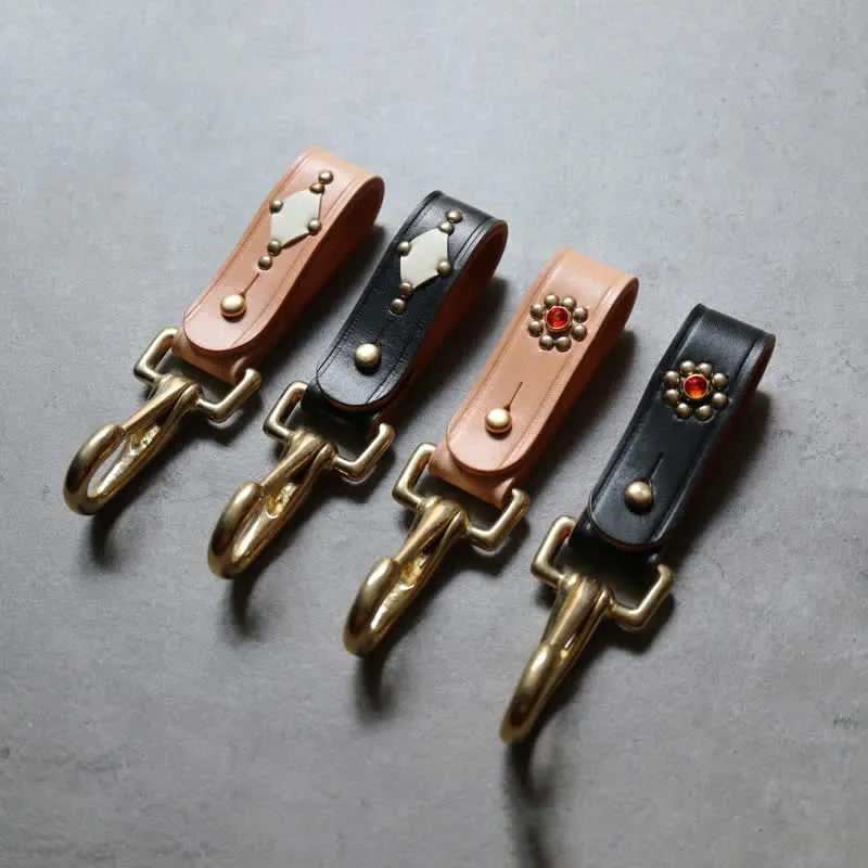 Rivets Studded Brass Key Holder Belt Clip Leather Keychain sold by FloralTrip product image thumbnail 4