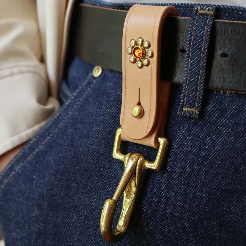Rivets Studded Brass Key Holder Belt Clip Leather Keychain sold by FloralTrip product image thumbnail 5