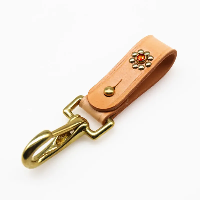 Rivets Studded Brass Key Holder Belt Clip Leather Keychain sold by FloralTrip product image thumbnail 2
