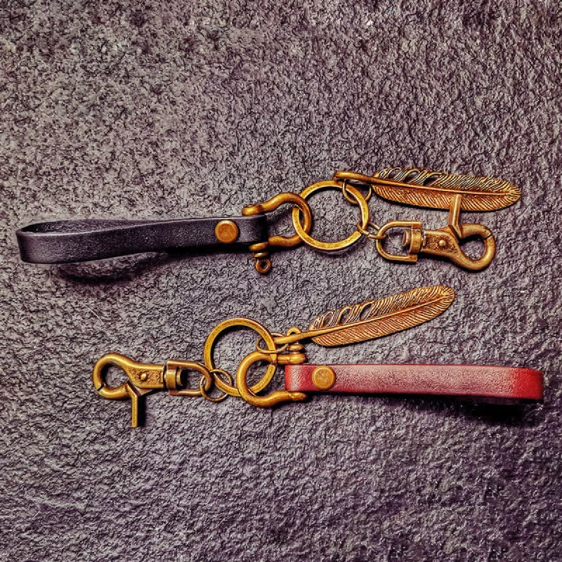 Retro Feather Motorcycle Decor Leather Keychain sold by FloralTrip