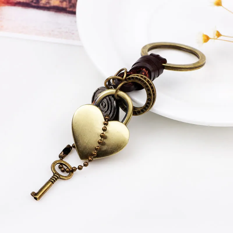 Heart Shaped Lock & Key Leather Keychain sold by FloralTrip