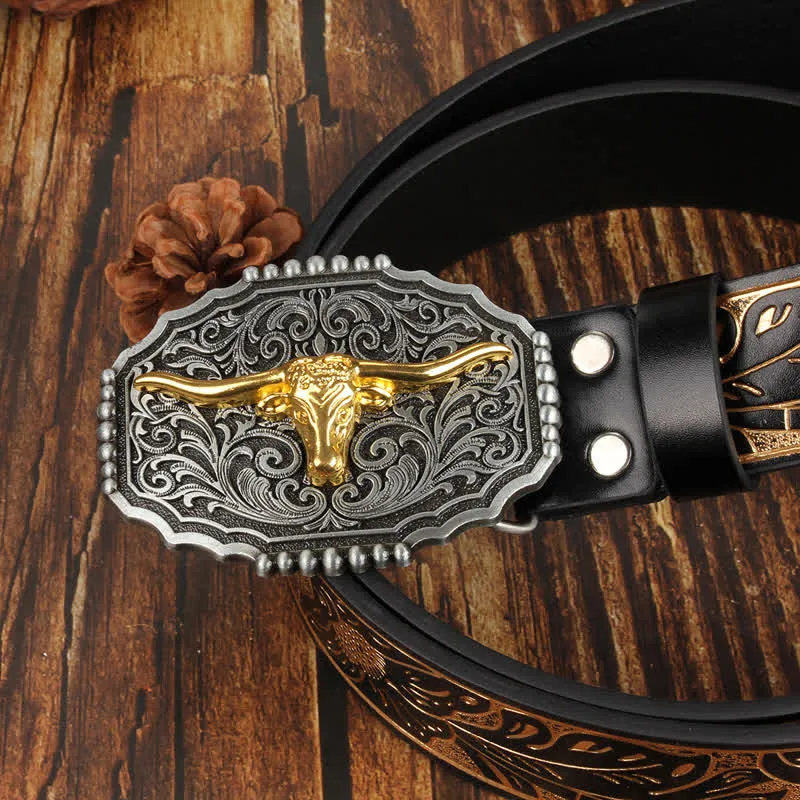 Weatern Gold Longhorn Bull Head Colorful Leather Belt sold by FloralTrip product image thumbnail 4
