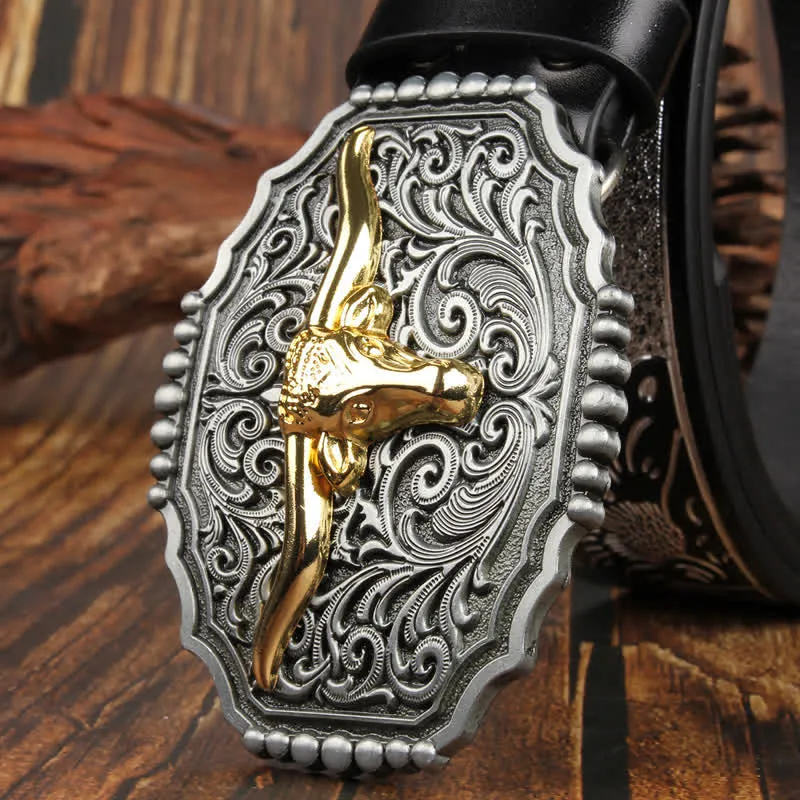 Weatern Gold Longhorn Bull Head Colorful Leather Belt sold by FloralTrip product image thumbnail 5