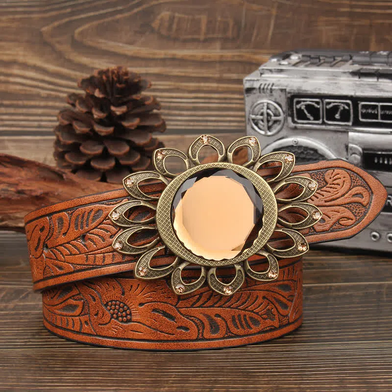 Crystal Burst Sunflower Buckle Leather Belt sold by FloralTrip product image thumbnail 2