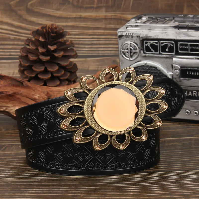 Crystal Burst Sunflower Buckle Leather Belt sold by FloralTrip product image thumbnail 5
