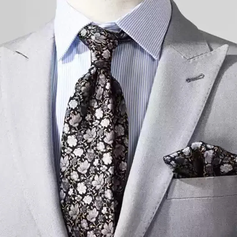 Men's Black & Gray Liitle Floral Pure Silk Necktie sold by FloralTrip product image thumbnail 4
