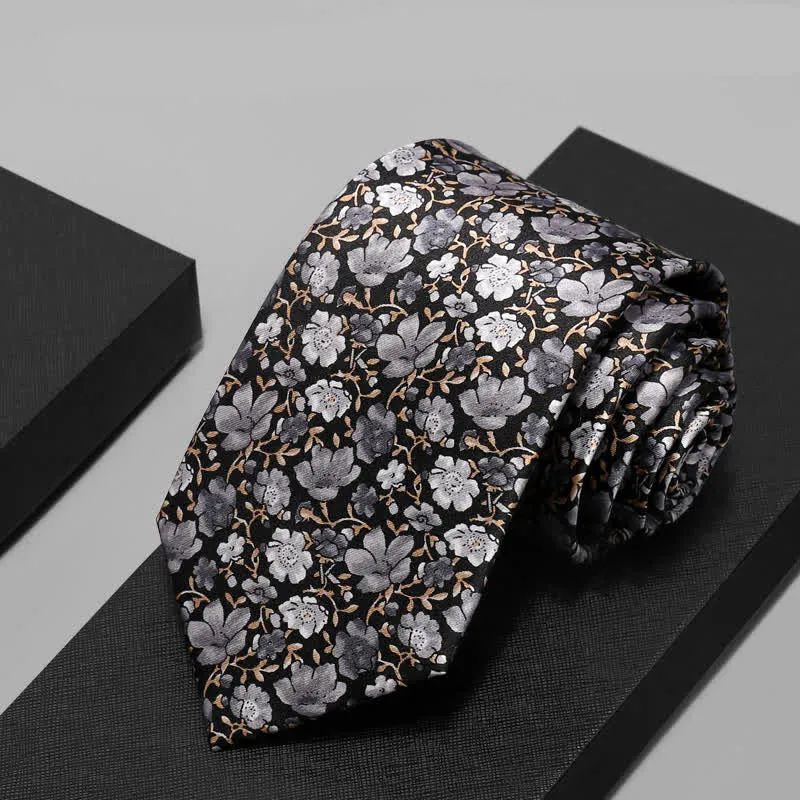 Men's Black & Gray Liitle Floral Pure Silk Necktie sold by FloralTrip