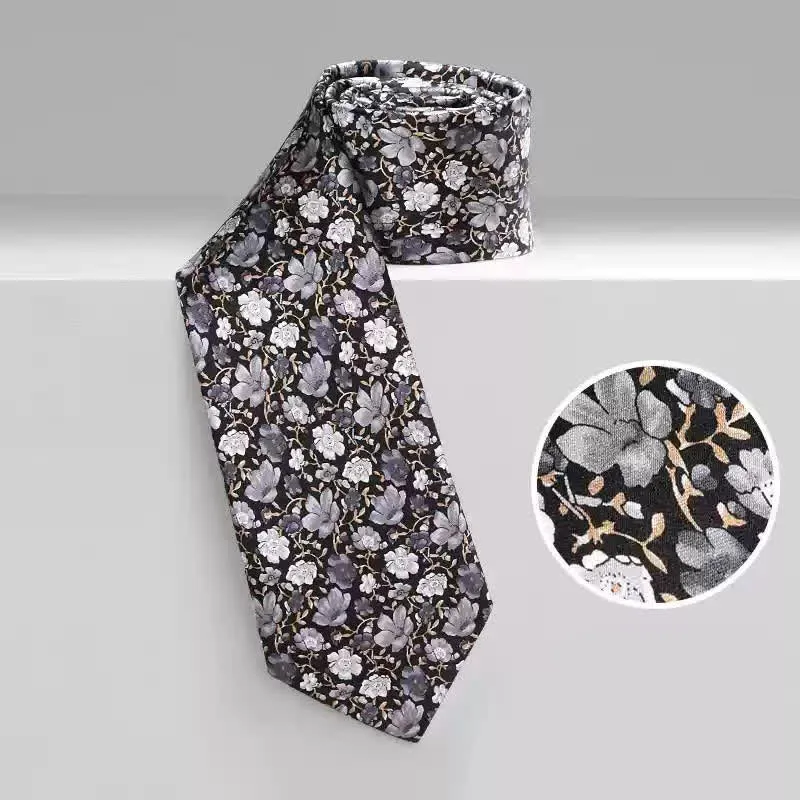 Men's Black & Gray Liitle Floral Pure Silk Necktie sold by FloralTrip product image thumbnail 3