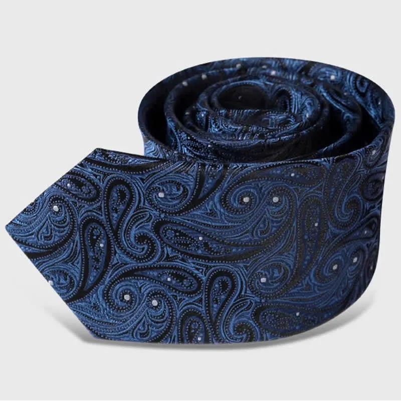 Men's Dark Blue & Black Shade Paisley Pure Silk Necktie sold by FloralTrip product image thumbnail 5