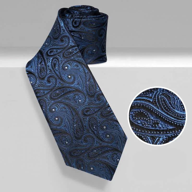 Men's Dark Blue & Black Shade Paisley Pure Silk Necktie sold by FloralTrip product image thumbnail 2