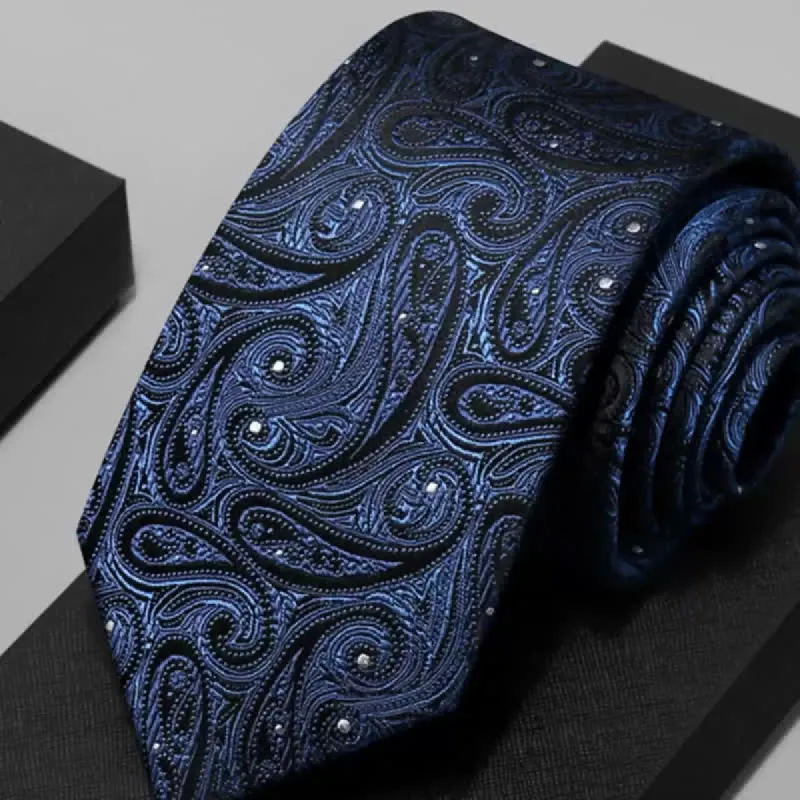 Men's Dark Blue & Black Shade Paisley Pure Silk Necktie sold by FloralTrip