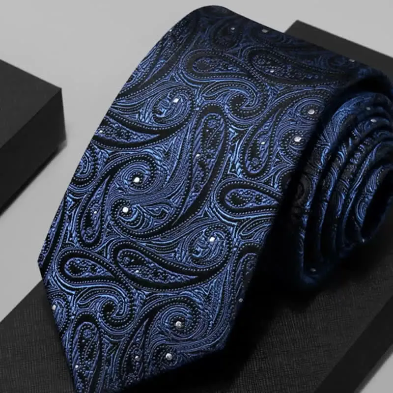 Men's Dark Blue & Black Shade Paisley Pure Silk Necktie sold by FloralTrip