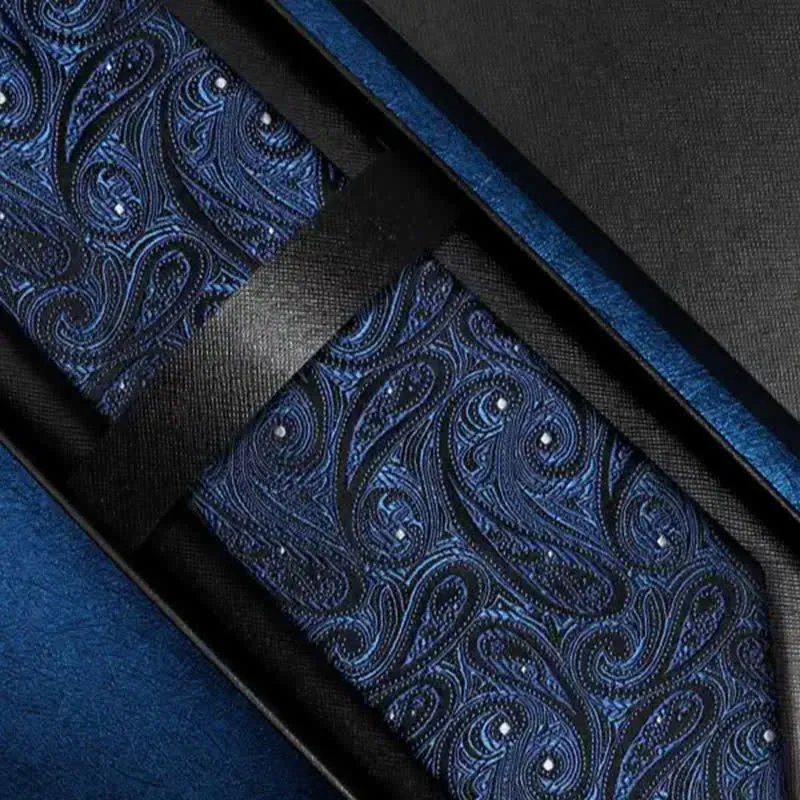 Men's Dark Blue & Black Shade Paisley Pure Silk Necktie sold by FloralTrip product image thumbnail 4