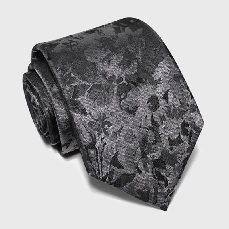 Men's Dark Gray & Black Floral Pure Silk Necktie sold by FloralTrip product image thumbnail 3