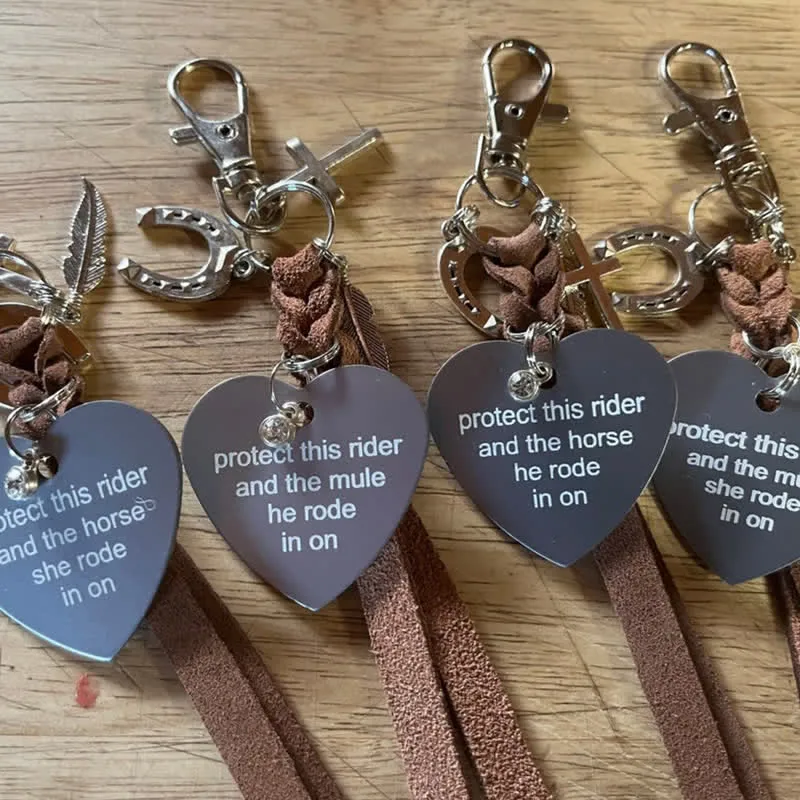 Heart Metal Horseshoe Cross Pendant Leather Keychain sold by FloralTrip product image thumbnail 2